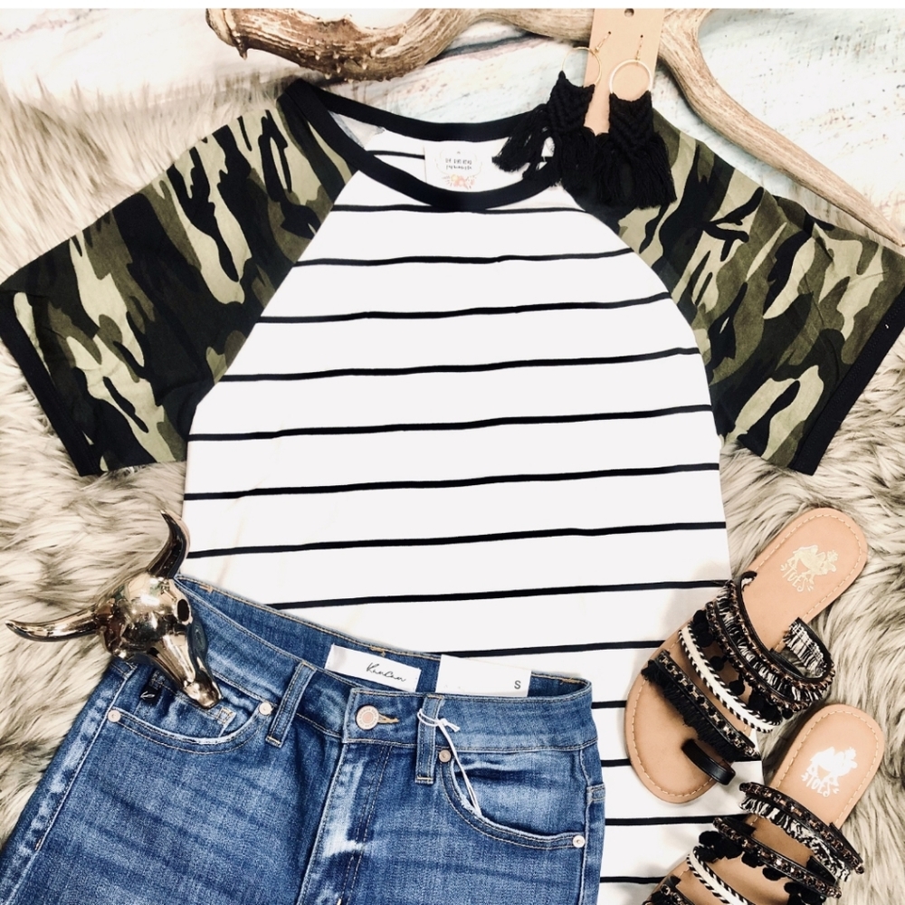 Camo and Stripes Tee - Large NWT